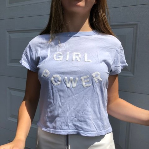 Brandy Melville Tops - “girl power” brandy melville blue baby tee shirt